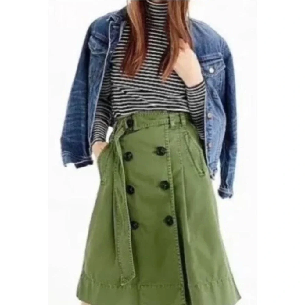 J CREW Army Green Military style belted skirt Womens size 4 100% Cotton